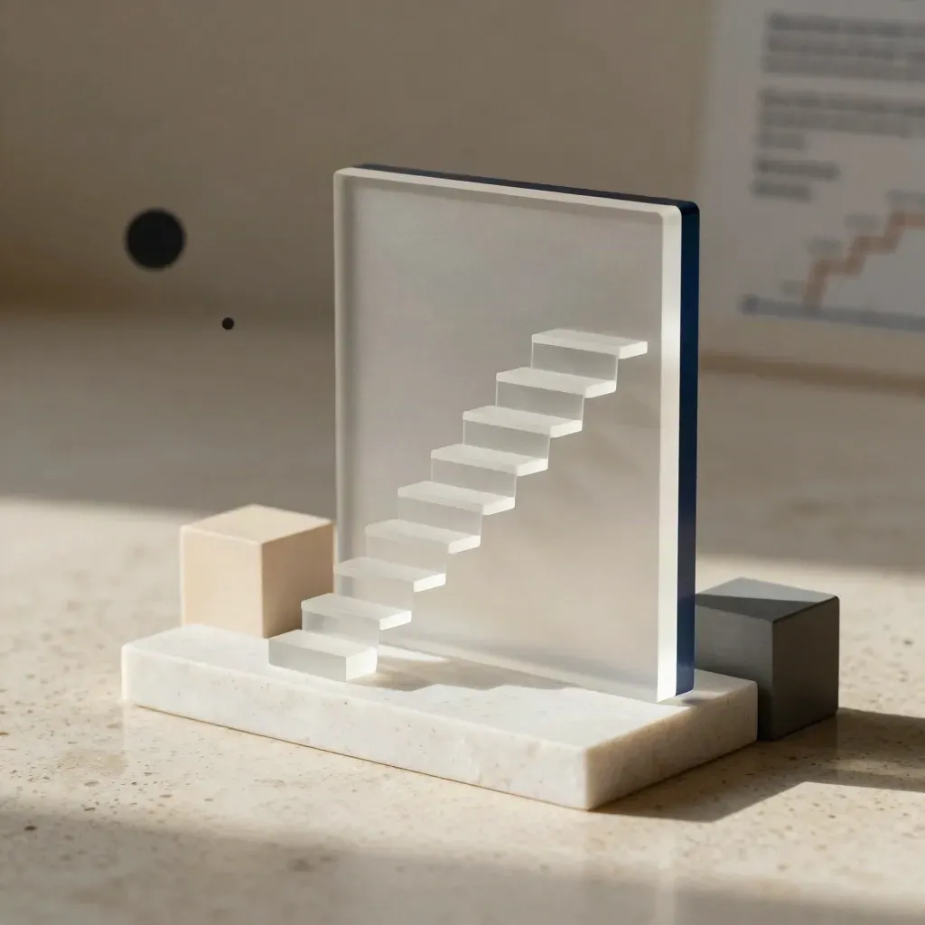 Frosted acrylic sales bars on stone blocks with navy accent and soft bokeh